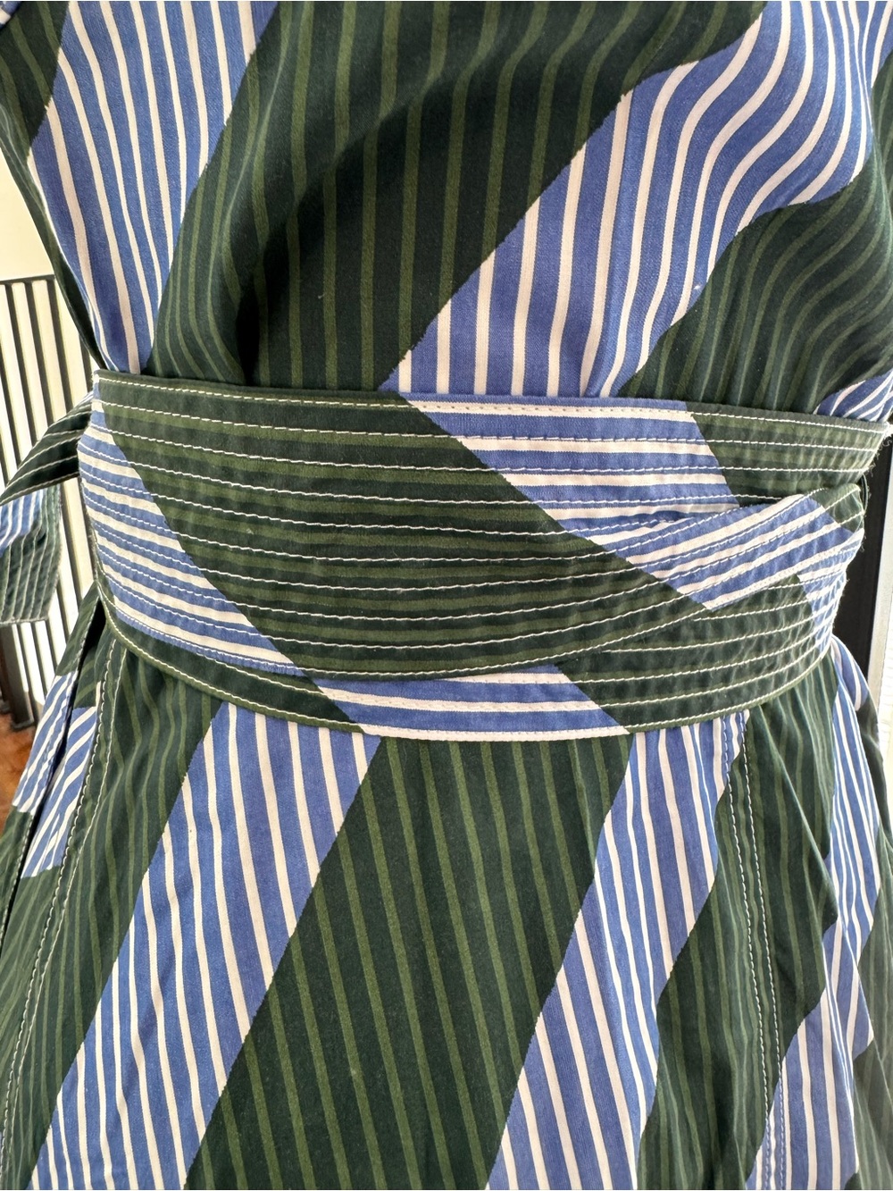 Tory Burch Striped Wrap Dress in Dark Green and Light Blue - Picture 4 of 7